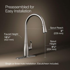 [Kohler] High-Arc Kitchen Faucet with Pull-Down Sprayer, 3-Function Spray Head, Stainless Steel Finish
