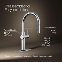 [Kohler] Pull-Down Kitchen Faucet with Multi-Function Spray Head, Polished Chrome Finish